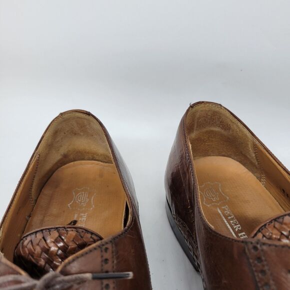 Peter Huber Mens Brown Leather Woven Cap Toe Derbys Size US 10 M Made In Spain - Picture 4 of 16